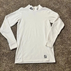 Nike Dri-Fit Long Sleeve Shirt Womens White BYU Mock Neck Thermal Run Panthers M